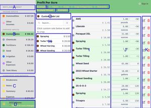 Screenshot of Profit per Acre with navigation marked